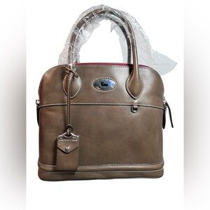 Dooney & Bourke Brown Leather Satchel with Pink Interior Trim